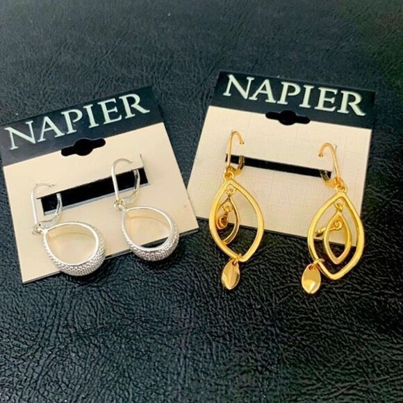 Napier Earring Set – Gold Tone Orbit & Silver Tone Hoops - Picture 1 of 5